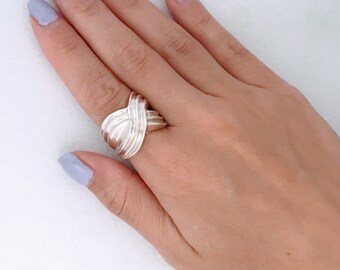Vintage Taxco Modernist Sterling Silver Ring Band, Chunky Retro 