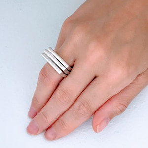 Nambe Modernist Sterling Silver Stacking Ring, Modern Designer 925 Silver Stack Ring Band, Geometric Abstract Minimalist Stackable Ring Band