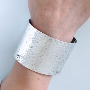 Vintage Mexico Wide Hammered 925 Sterling Silver Cuff Bracelet,  Big Heavy Textured Cuff, Contemporary Modern Minimalist Cuff, LMR Modernist
