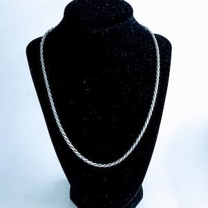 Vintage Italy Solid Sterling Silver French Rope Braid Chain Necklace, Retro 925 Silver Braided Woven Necklace, Classic Silver Chain Link 3mm