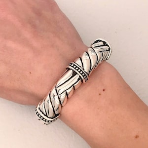 Vintage Designer Airess Sterling Silver Modernist Cuff Bracelet, Thick Wide Polished Oxidized 925 Silver Cuff, Chunky Retro Big Bold Cuff