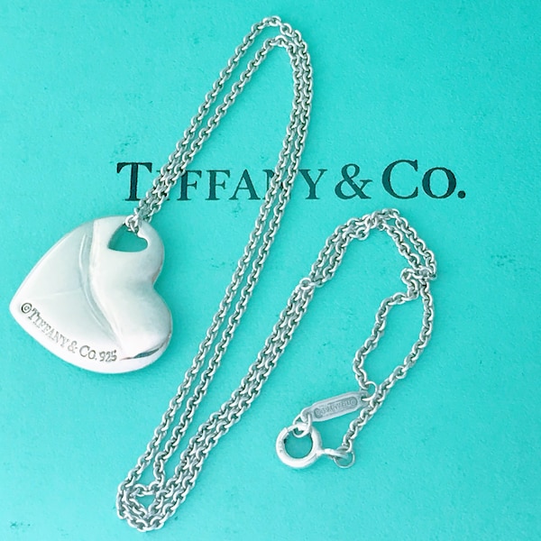Tiffany & Co. Puffed Double Cut Out Heart Pendant Necklace 925 Sterling Silver, Tiffany Puffy Two Heart Cutout Love Charm On Tiffany Chain