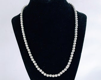 Classic Sterling Silver Ball Bead Necklace 6mm,  925 Silver Beaded Ball Necklace, Round Polished Uniformed Silver Ball Bead Chain Necklace,