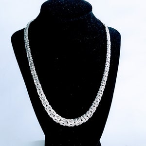VTG Sterling Silver Textured Byzantine Chain Link Necklace