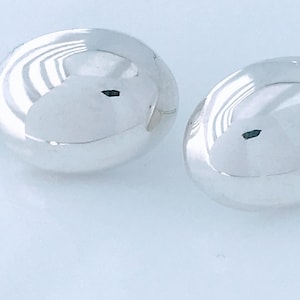 VTG Mexico 925 Sterling Silver Modernist Oval Half Domed Button Post Stud Pierced Earrings, Medium Puffed Ball Bead Smooth Dome Earrings