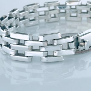 VTG Taxco Mexico Modernist Link Bracelet 925 Sterling Silver