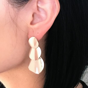 VTG Dominique Dinouart Domingo 925 Sterling Silver Segmented Dangle Earrings, Modernist High Polish Twisted Dangling Discs Sculptural Design