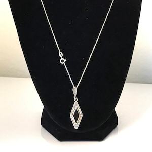 Vintage Sterling Silver Onyx Marcasite Pendant Necklace, Modernist Marcasite Necklace, Marcasite Onyx Sterling Silver Pendant Sterling Chain