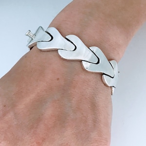 VTG Taxco Mexico Modernist Link Bracelet 925 Sterling Silver. Heavy Geometric Scale Link Bracelet, Big Bold Chain Link Bracelet Mens Unisex