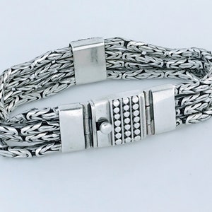 Chunky Sterling Silver Multi Byzantine Chain Bracelet , Heavy Bird Cage Link 925 Silver Station Bracelet, Bali Style Chain Link Bracelet