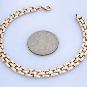 10k Yellow Gold Panther Link Bracelet, 10K Gold Square Link Bracelet, Modern 10k Yellow Gold Brick Link Bracelet, Rectangular Link Bracelet