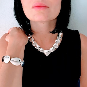 Vintage Taxco Mexico Sterling Silver Modernist Domed Disc Link Bracelet, Retro Oval Convex Smooth Shiny Discs 925 Bracelet, Geometric Polish