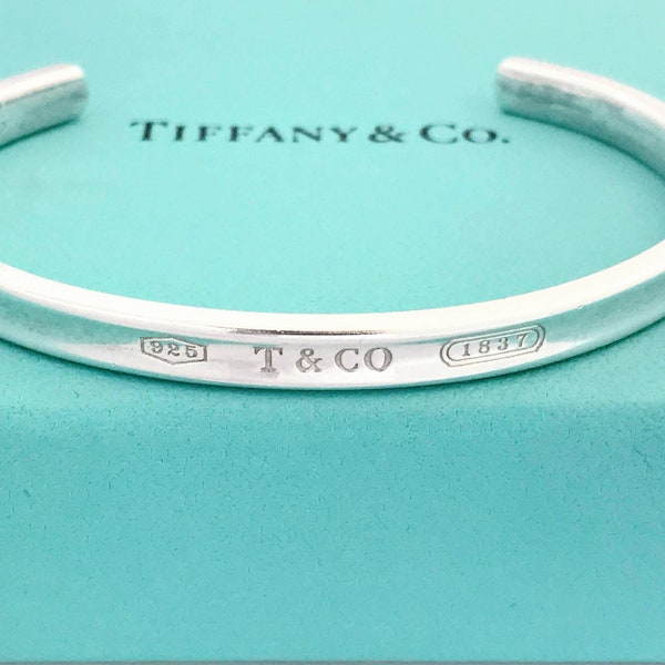 Authentic Tiffany Co. 1837 Sterling Silver 925 Cuff Bracelet, T&Co 1837 925 Silver Cuff Bracelet, Modern Contemporary Minimalist Tiffany