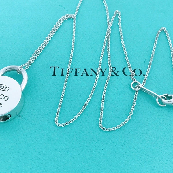 Tiffany & Co. Sterling Silver 1837 Round Padlock Pendant Necklace, Tiffany T Co 925 Silver Circle  Pad Lock Pendant Necklace, Openable Lock