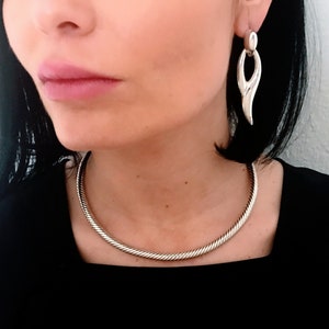 VTG Mexico Large Modernist 925 Sterling Silver Earrings. Retro Sculptural Earrings, Big Long Free Form Post Drop Dangle Earrings, MCM Mod