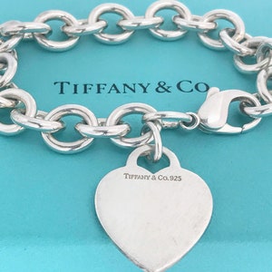 Authentic Tiffany & Co Heart Bracelet Plain Heart Tag Pendant