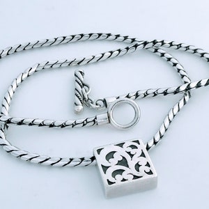 Lois Hill 925 Sterling Silver Square Scroll Sliding Pendant Toggle Necklace, Lois Hill 925 Silver Twisted Chain Bar Pendant Toggle Necklace