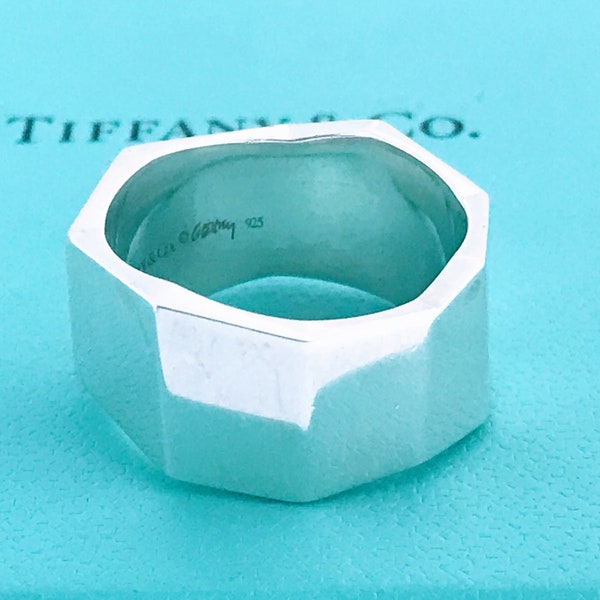 Authentic Tiffany Co. Frank Gehry 925 Sterling Silver Fold Torque Band Ring, Frank Gehry Tiffany Unisex Men's Geometric Sculptural Axis Band