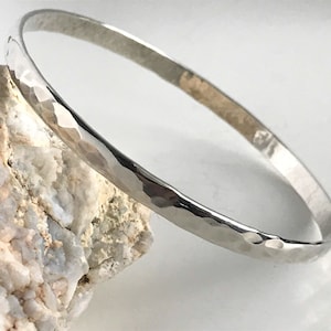 Hammered Sterling Silver Bangle Bracelet, Large Textured Silver Bangle, Modern Minimalist Bangle Band, Stacking Layering Bangle Bracelet