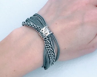 Retired Silpada Talk of The Town Multi Chain Sterling Silver Bracelet, Vintage Various Chain Strand Style 925 Toggle Bracelet Layered Links