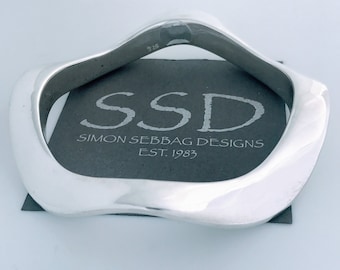 Simon Sebbag Puffed Free Form Wave Sterling Silver Bangle Bracelet, Modernist SSD 925 Organic Wavy Twist Asymmetrical Zig Zag Stacker Bangle