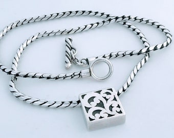 Lois Hill 925 Sterling Silver Square Scroll Sliding Pendant Toggle Necklace, Lois Hill 925 Silver Twisted Chain Bar Pendant Toggle Necklace