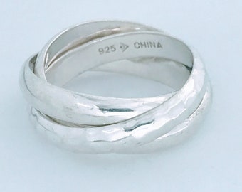 Silpada Sterling Silver Stacking Puzzle Ring, 925 3 Interlocking Triple Band Ring, Rolling Trinity Band Ring, Intertwined Fidget Rings