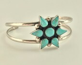 Vintage Southwest Turquoise Sterling Silver Cuff Bracelet, Native American Tribal Design 925 Silver Turquoise Cuff, Mexico 925 Silver Cuff