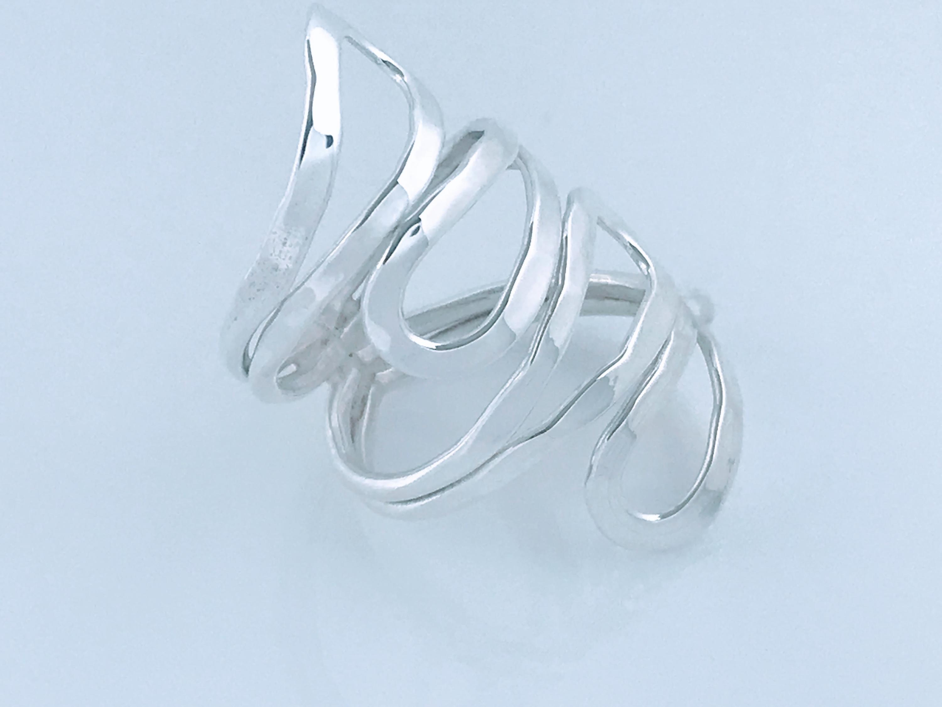 Vintage Mexico Hammered Maze Ring Sterling 925 Silver, Retro Long