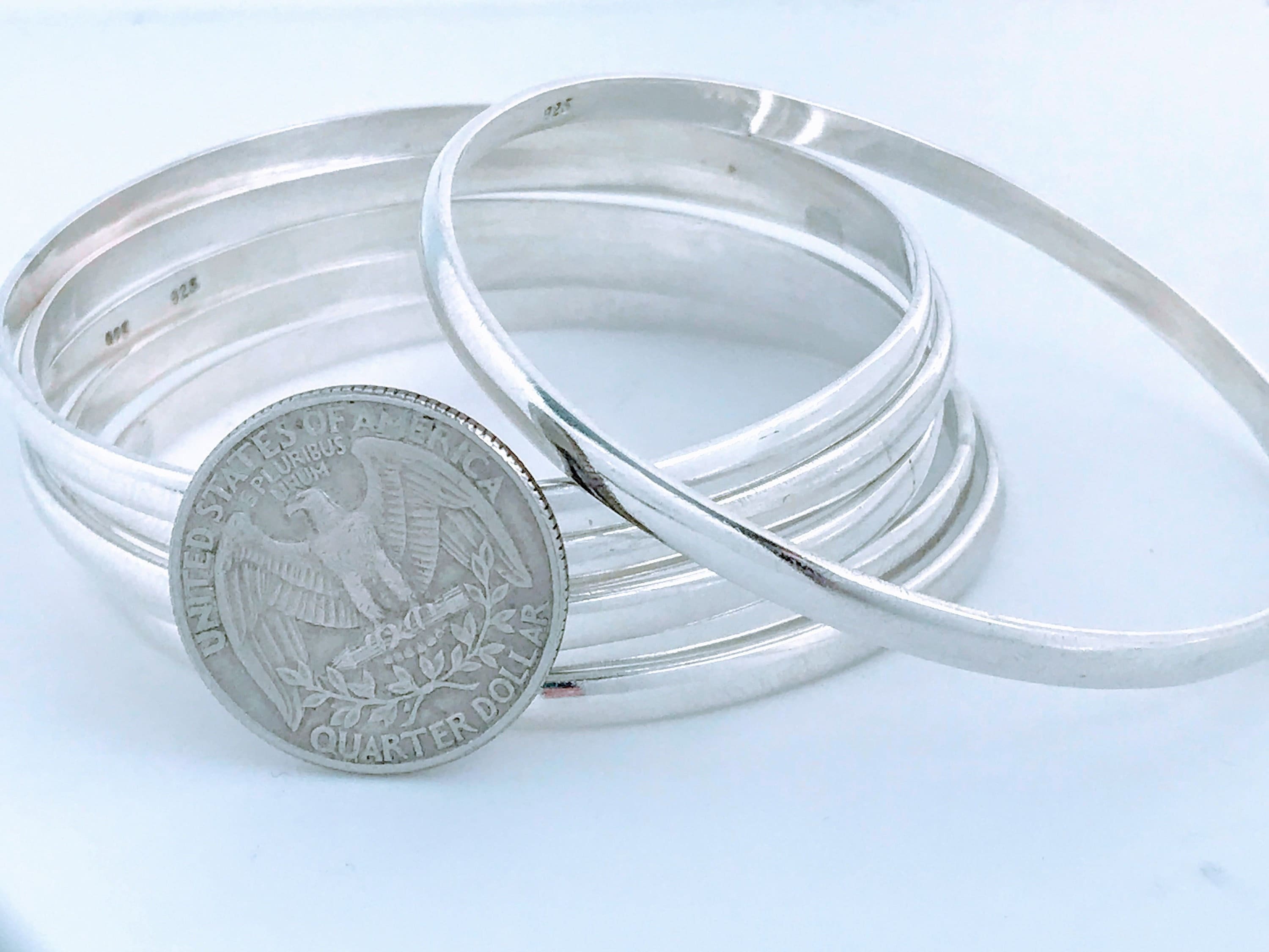 One 925 Sterling Silver Stacking Bangle Bracelet, Retro