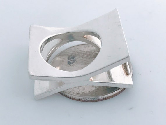 Modernist Rectangular X Shaped Sterling Silver Ri… - image 6