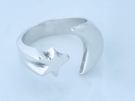 Chunky Vintage Solid Sterling Silver Crescent Moo… - image 3