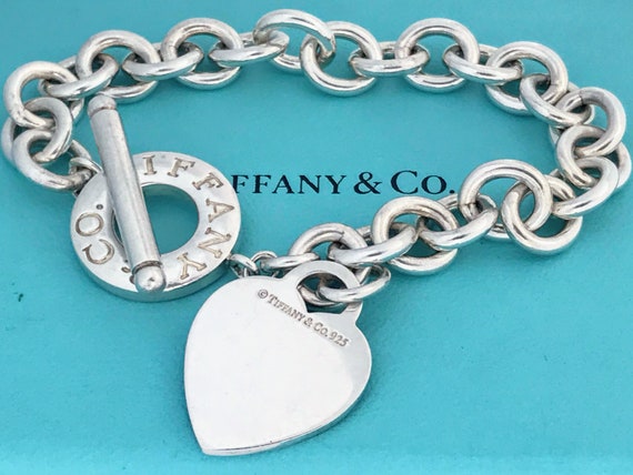 Authentic Tiffany & Co. Sterling Silver Heart Tag Toggle Bracelet, Vintage  Tiffany Co 925 Silver Blank Heart Charm Pendant Toggle Bracelet -   Canada