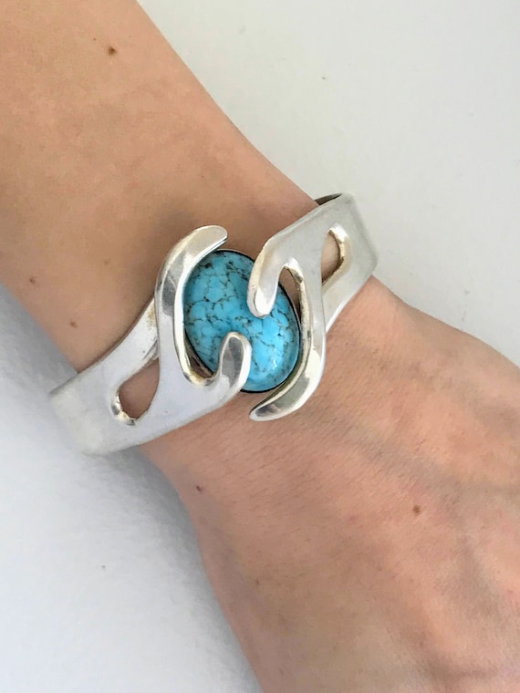 Modern Southwest Sterling Silver Blue Stone Cuff Bracelet