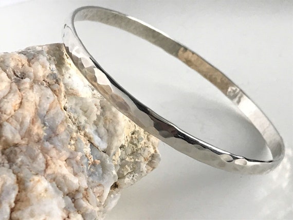 Hammered Sterling Silver Bangle Bracelet, Large T… - image 1