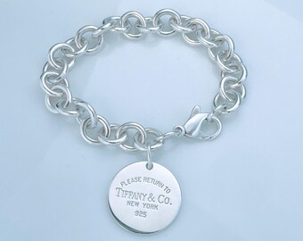Authentic Tiffany Co Silver Circle Tag Charm Bracelet, Tiffany
