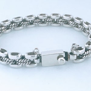 VTG Modernist Sterling Silver Panther Gate Link Bracelet, Chunky 925 Silver Geometric Link Bracelet, Silver Rectangle Brick Link Bracelet