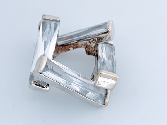 Vintage Mid Century Modern Sterling Silver CZ Geo… - image 3