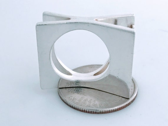 Modernist Rectangular X Shaped Sterling Silver Ri… - image 5