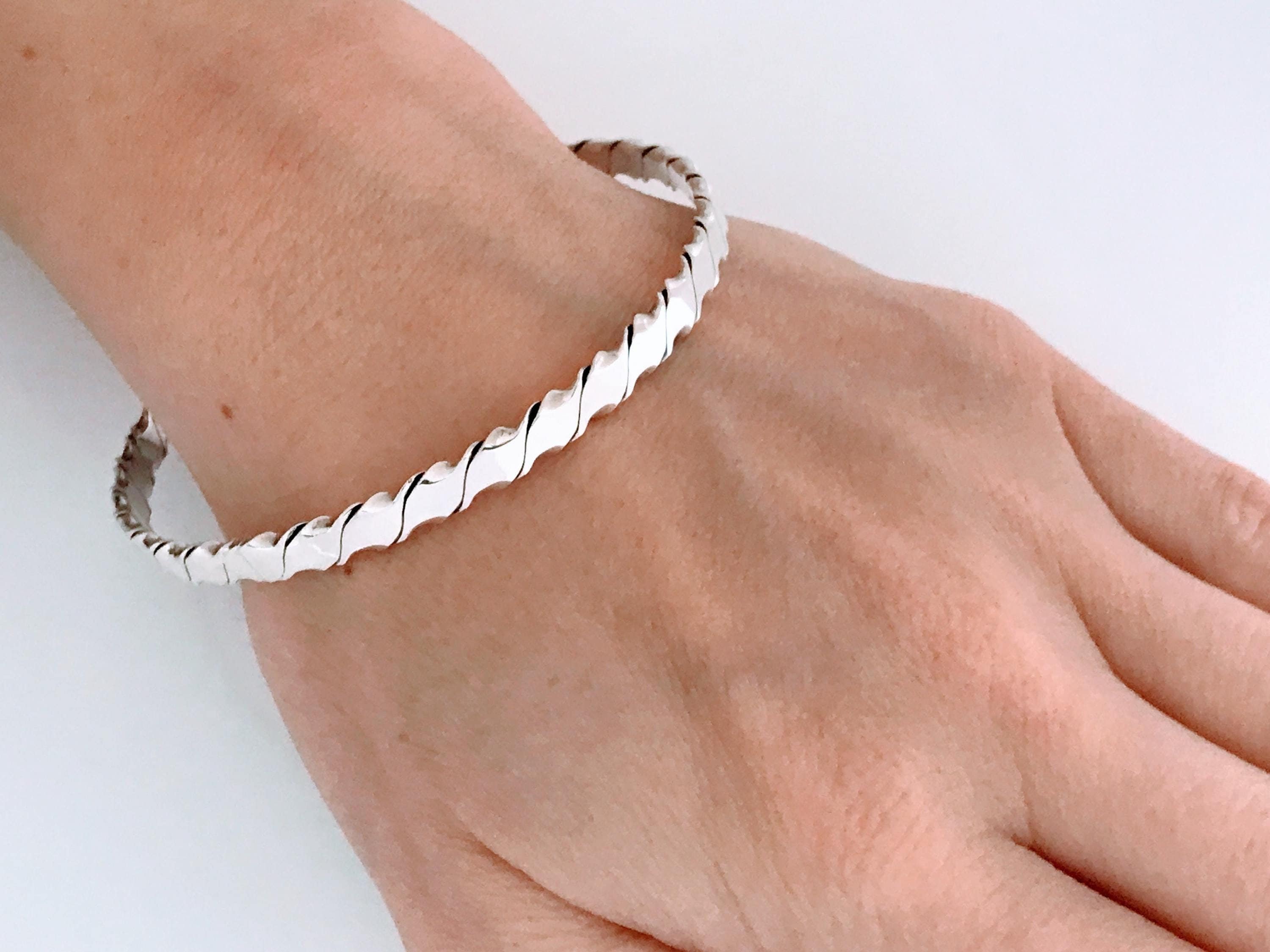 Retro Mexico 925 Sterling Silver Twisted Cable Bracelet Bangle