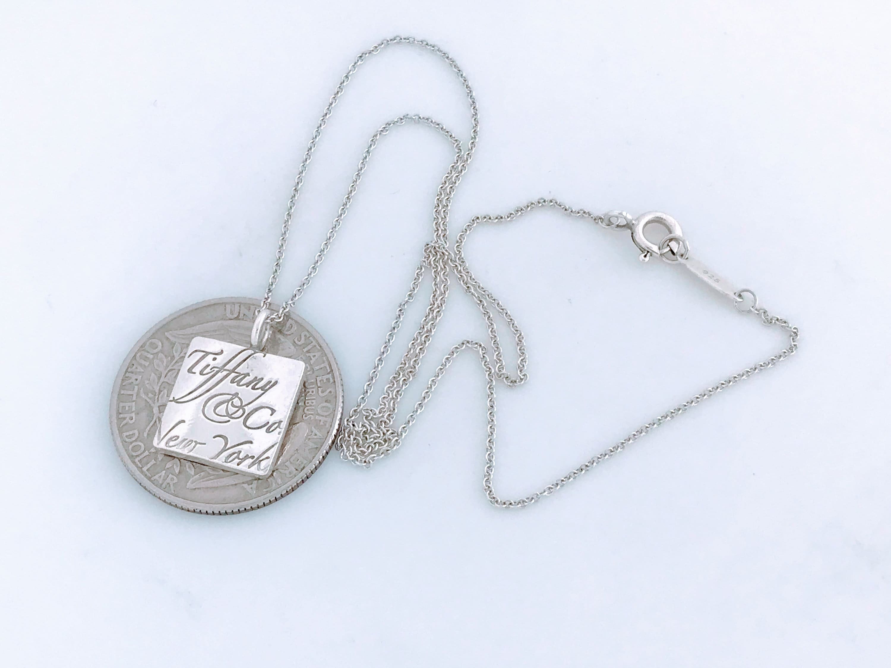 Tiffany & Co Notes Square Pendant Charm Necklace, Tiffany Love