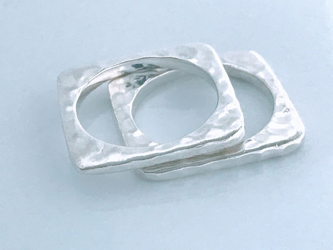 VTG Modernist Hammered Square Sterling Silver Ring, Modern Squared 925 ...