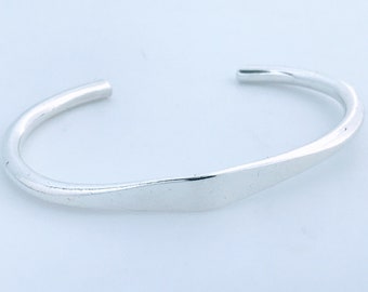 Vintage Taxco Mexico Modernist Sterling Silver Tube Cuff Bracelet, Retro Minimalist 925 Wrought Torc Cuff, Cylindrical Polished Smooth Twist