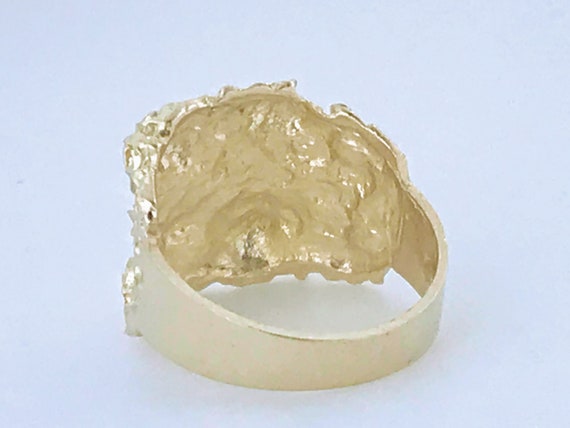 Retro 10k Yellow Gold Nugget Ring Band, Big Wide … - image 9
