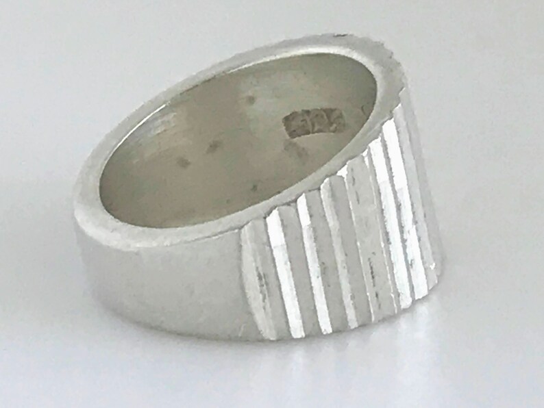 VTG Taxco Modernist Sterling Silver Zig Zag Ring Band Chunky Ribbed Dome Silver Cigar Band Retro Mexico Ridged Tapered 925 Silver Ring
