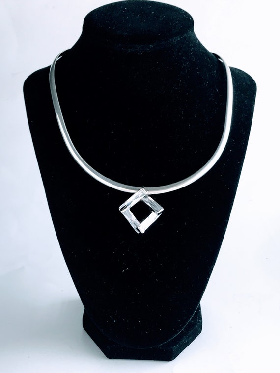 Vintage Mid Century Modern Sterling Silver CZ Geo… - image 4