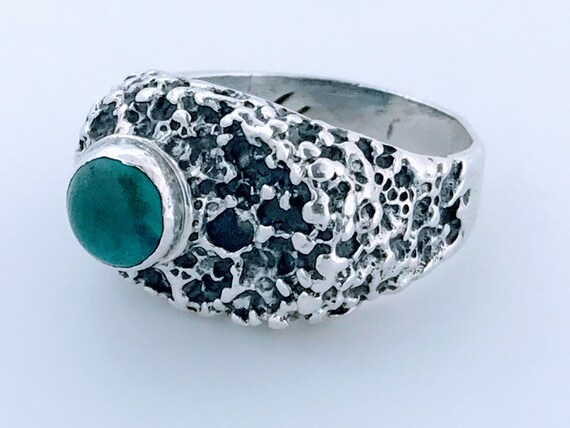 Bague Argent Brutaliste Avec Druse De Quartz Rose - Taille 55, Poinçon Vintage - Occasion Très Bon état