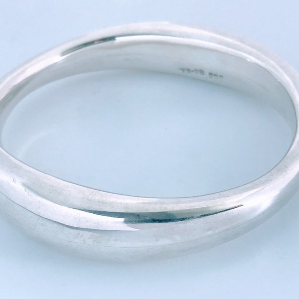 VTG Taxco Mexico Modernist Doughnut Donut Bangle Bracelet 925 Sterling Silver, Heavy Retro Minimalist Asymmetrical Mobius Round Smooth Shiny