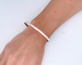 Solid Round Slip On Bangle Bracelet 925 Sterling Silver, Retro 3.8mm Quarter Dome Stacking Layering Bangle, Contemporary Modern Minimalist