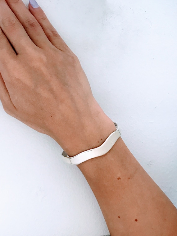 VTG 925 Sterling Silver Wave Cuff Bracelet, Thick High